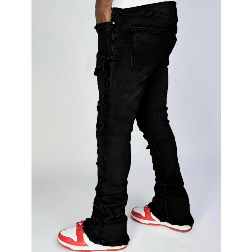 Herren Arbeitsjeans mit geradem Bein: Stilvolle Stretch-Jeans mit Riss-Details und mehrlagigen, leicht ausgestellten Beinen