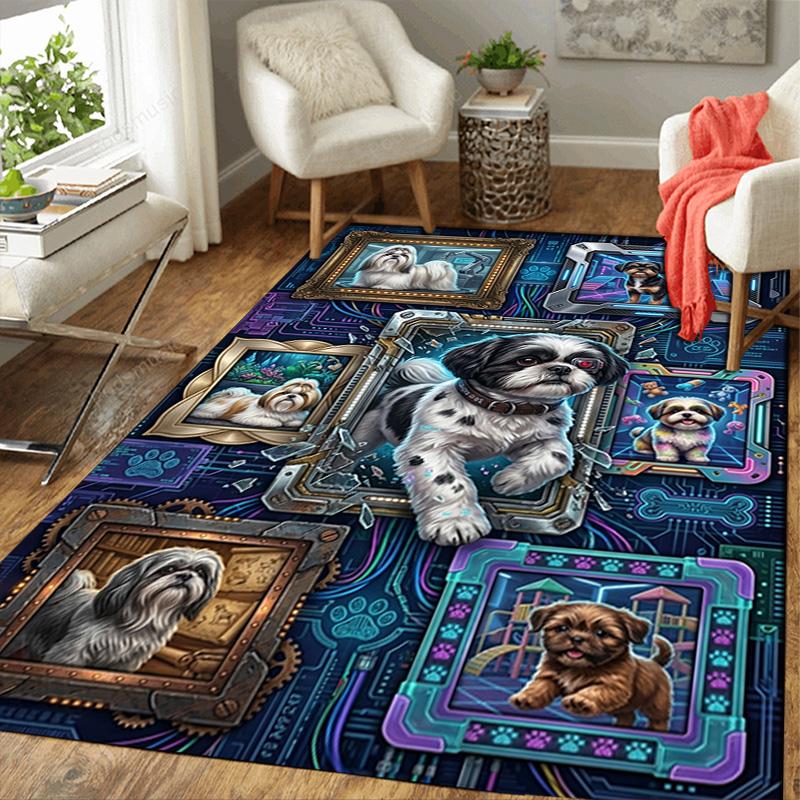 Cybernetic Canine Collage Pattern Rug Floor Mat for Living Room or Bedroom Soft and Comfortable Carpet a Gift for Birthday and Holiday.