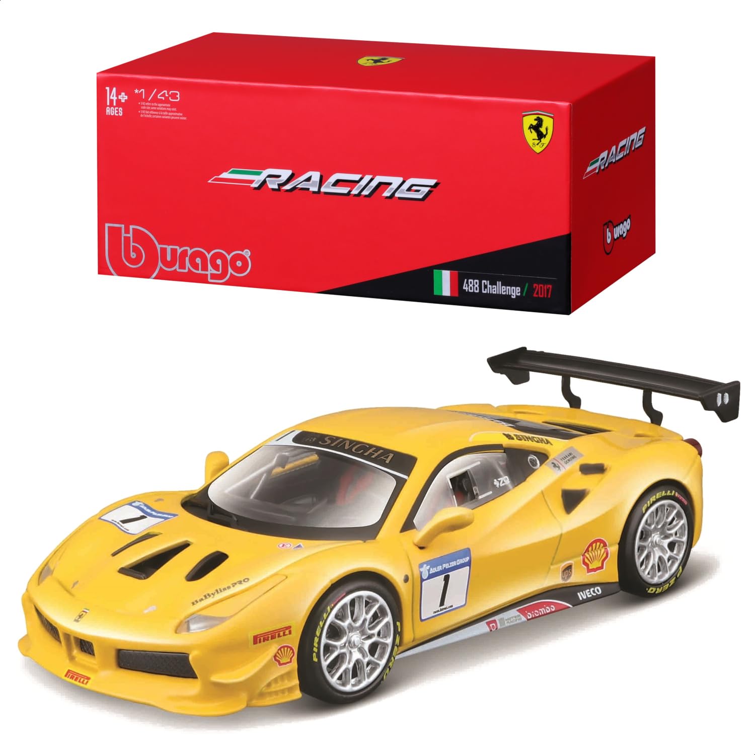 

Bburago 1/43 Scale Ferrari 488 Challenge 2017 #1 Yellow / Race Sports Car Diecast Model Car Finished Product 18-36306