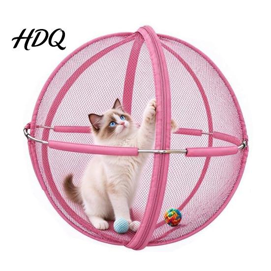 Durable Mesh Cat Running Wheel 27" Hamster Ball Outdoor Rolling Enclosure Foldable Breathable Playpen Roller with Metal Support & Carry Handle,
