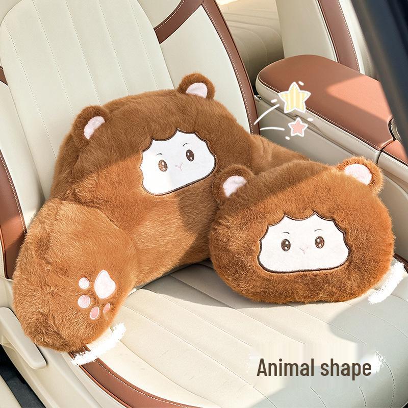 Plush Monkey Car Headrest & Lumbar Pillow - Comfortable, All-Season Support Cushion