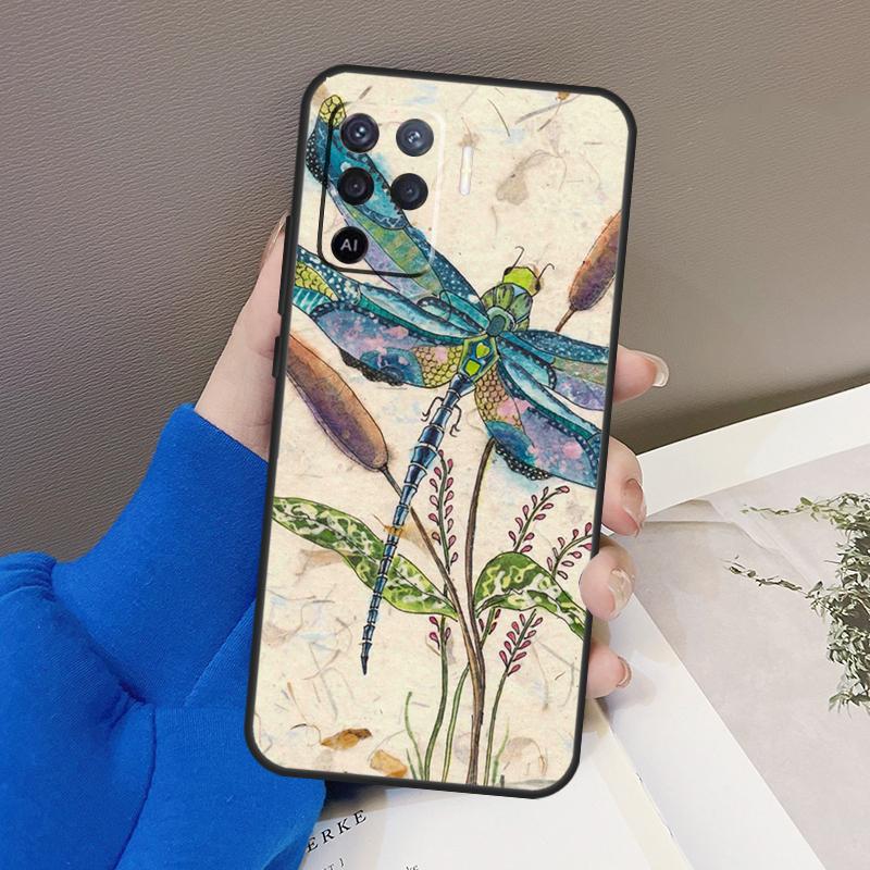 Luxury Dragonfly Case For Oppo A76 A16 A96 A17 A18 A60 A80 A40 A38 A58 A78 A98 A94 A74 A54 A15 A57 A77 A5 Pro