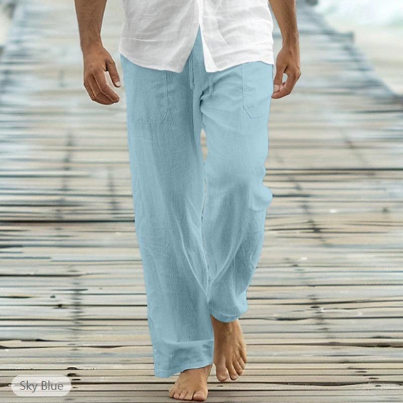 New autumn men's loose trousers casual pants front placket drawstring pocket straight legs comfortable soft beach fashion pants