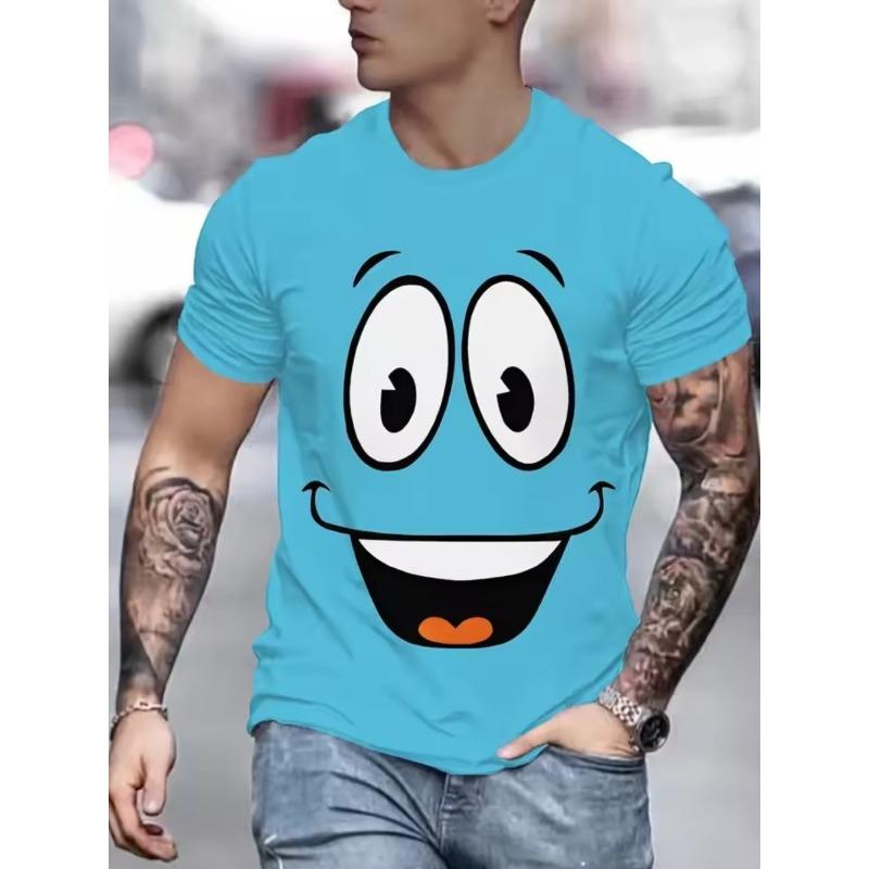 Men's Summer Plus Size Comfortable Casual 3D Unique Expression Printed T-shirt- Soft Medium Stretch Polyester Fabric Summer Mens Relaxed Fit Clothing