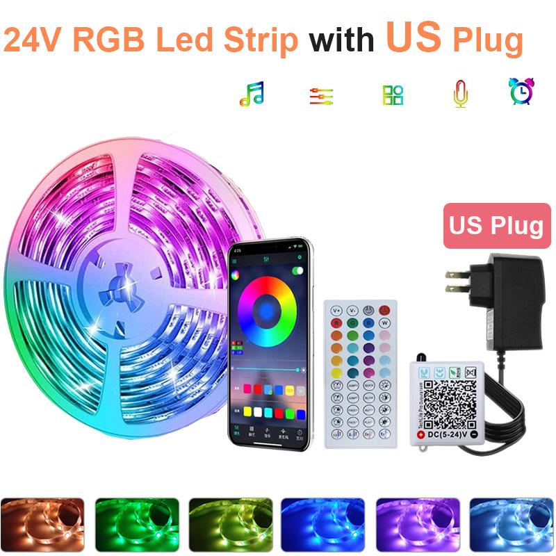 24V 5M 10M 20M 30M RGB LED Lights Strip Room Lamp Tape Music SYNC APP Remote Control Lus Led for Home Decor TV Backlight