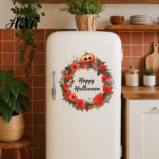 Partyzubehör für Zuhause Halloween-Kranz Wandaufkleber, Glückliche Girlande Aufkleber, Retro Herbstkürbis Einfach Abziehbar und Aufklebbar Wandbilder & Rose Wasserdicht