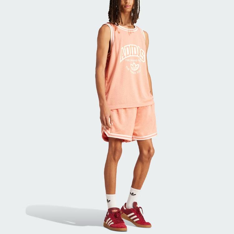 Adidas Originály Vrct Potisk loga Pánské topy Neformální Pohodlné Prodyšné Kulatý výstřih Bez rukávů Vesta Cihlově růžová IS2899