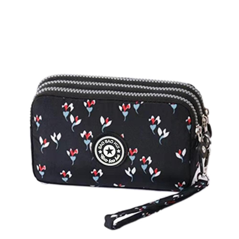 Durable Three Layers Coin Purse Large Capacity Zipper Coin Bags Oxford Cloth Waterproof Pouch Purse