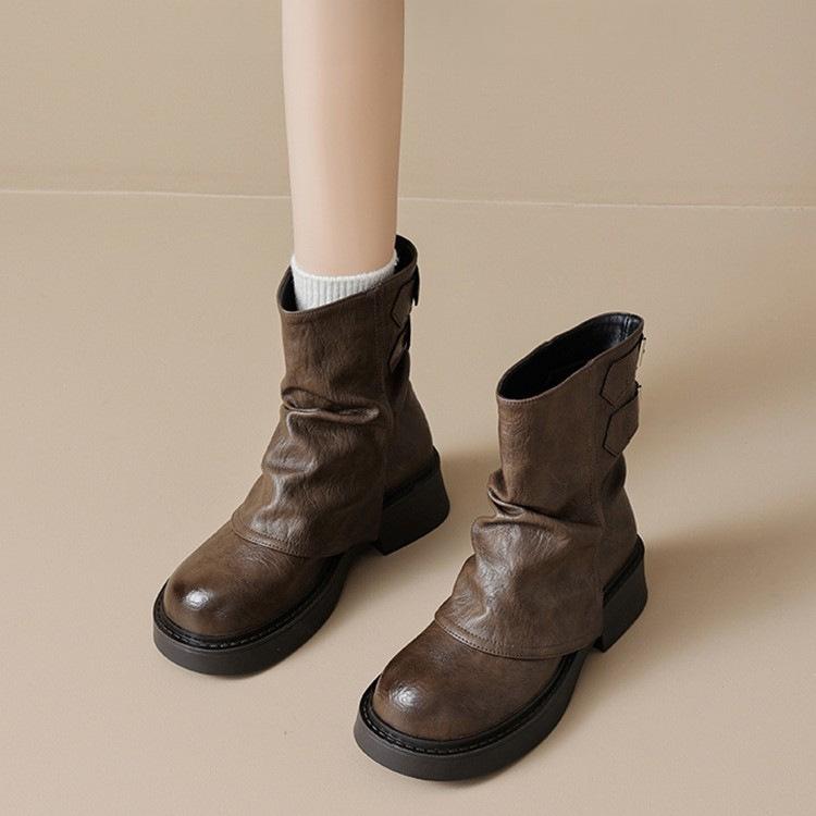 Korean Version of Short Martin Boots Women's Summer 2025 New Thick-soled Stacked Short Boots Trousers Western Boots Spring and Autumn Single Boots