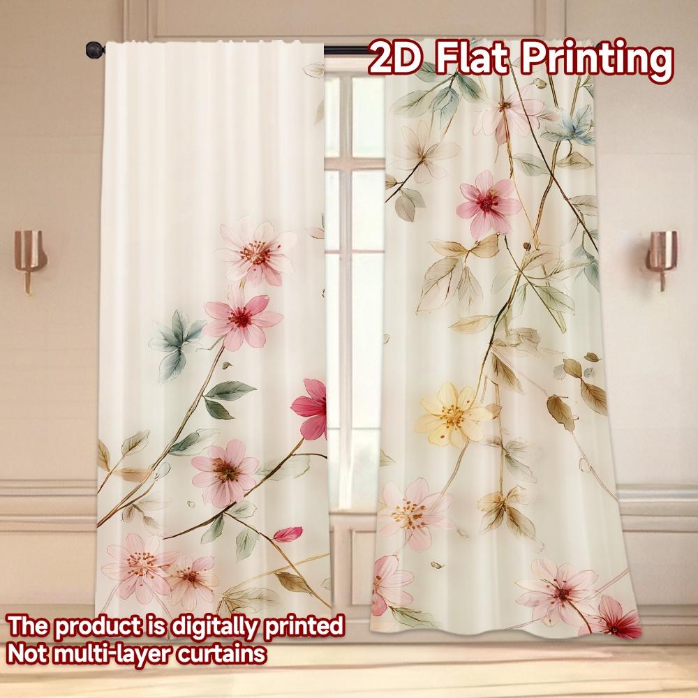 Set Of 2 Flat Printing Curtains Without Rod Floral Spring Design Saint Patrick Is Day Holiday Digital Curtain Polyester