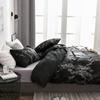 3Pcs Set Polyester Marbled Quilt Cover Pillowcase Bedding Set EU Double Size (Black)
