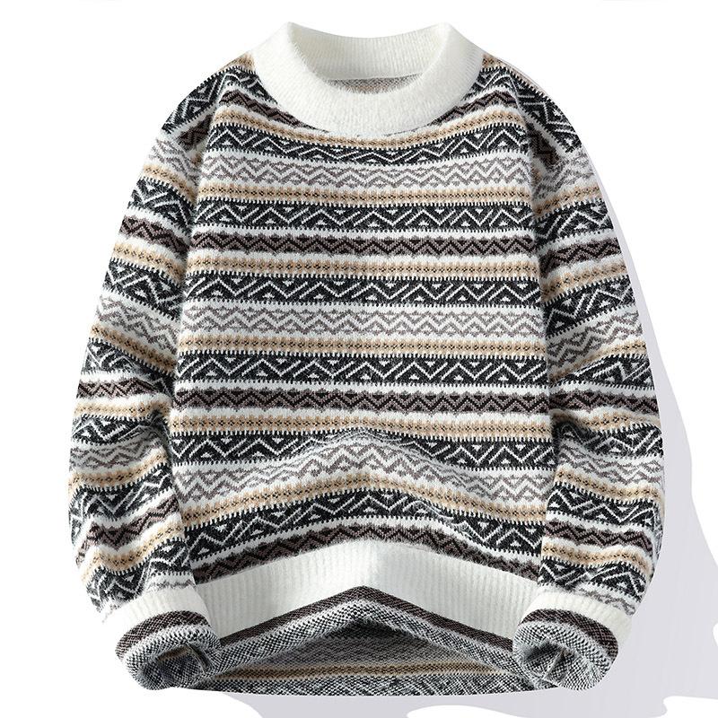 

Модная универсальная утолщенная теплая мужская рубашка вязаный свитер с круглым вырезом из высококачественной ткани модный универсальный свитер M чёрный