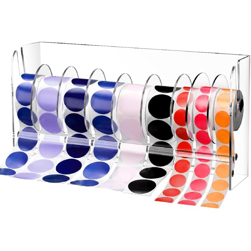 Диспенсер для рулонов наклеек Регулируемый держатель для рулонов этикеток Акриловый держатель для наклеек Органайзер Диспенсер для этикеток для хранения библиотеки наклеек Офис Дом (9