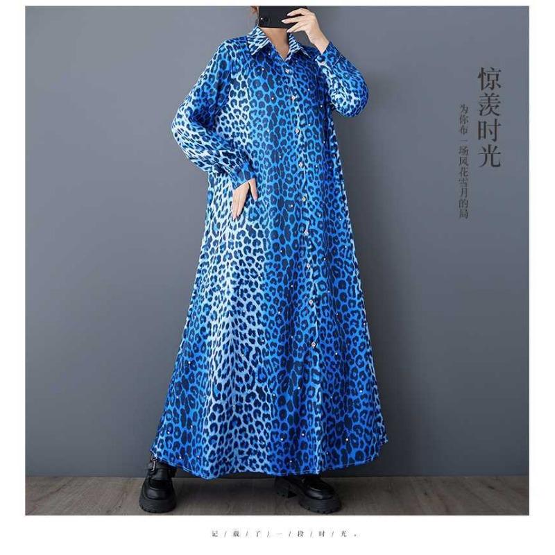 Loose Literary Big Size Fashion Leopard Print Mid-length Temperament Casual Dresses