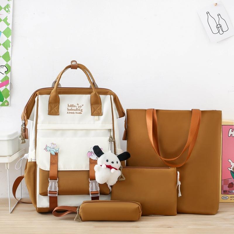 

Школьный рюкзак, набор из четырех предметов высокой ценности, студенческий школьный рюкзак, модный рюкзак большой вместимости, рюкзак для девочек в стиле «маленькая свежесть», тренд