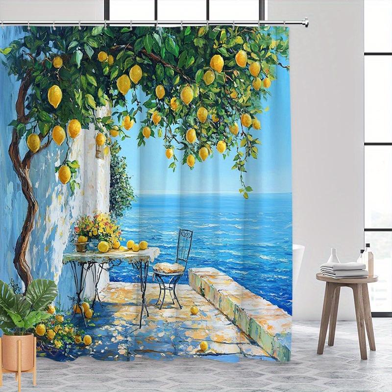Zitronenbaum Duschvorhang Mittelmeerblick 3D Gedruckt Wasserdicht Badezimmer Dekor Küstenkunst Heimtextil Design