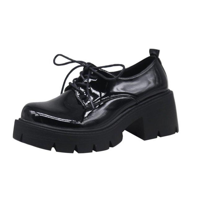 New Autumn Spring Oxford Shoes For Women Solid Leather Casual Shoes Woman Flats Lace Up Thick Bottom High Heels Platform Shoes