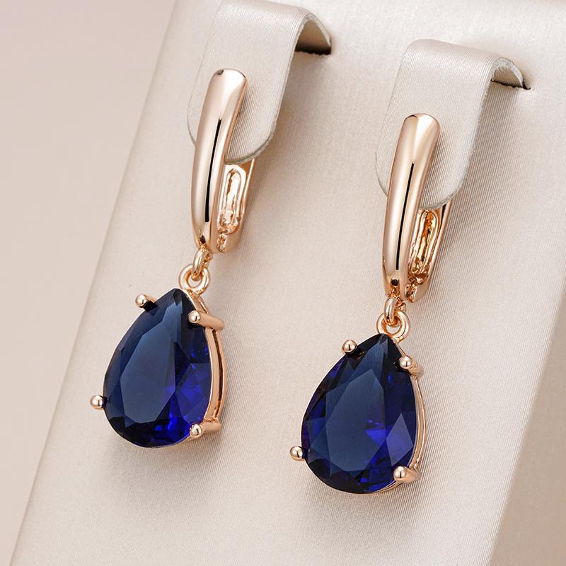 New Water Drop Dark Blue Long Dangle Earrings For Women  Rose Gold Color Natural Zircon Wedding Earrings Daily Jewelry