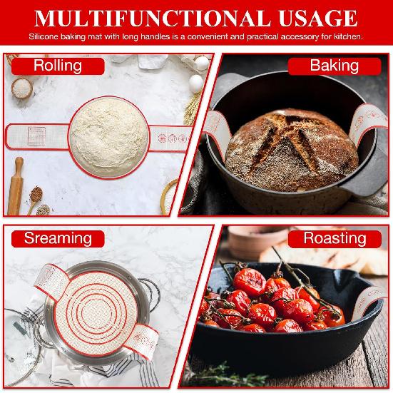 Silicone Bread Sling for Dutch Oven Baking Mat With Extra Long Handles Sourdough Bread Baking Supplies Non-Stick Silicone Mat Reble Heat Resistant