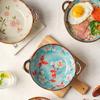 1PC Japanese Style Double-handle Soup Bowl Ceramic Noodle Bowl Kitchen Tableware Pasta Salad Bowl Home Microwave Oven Bakware