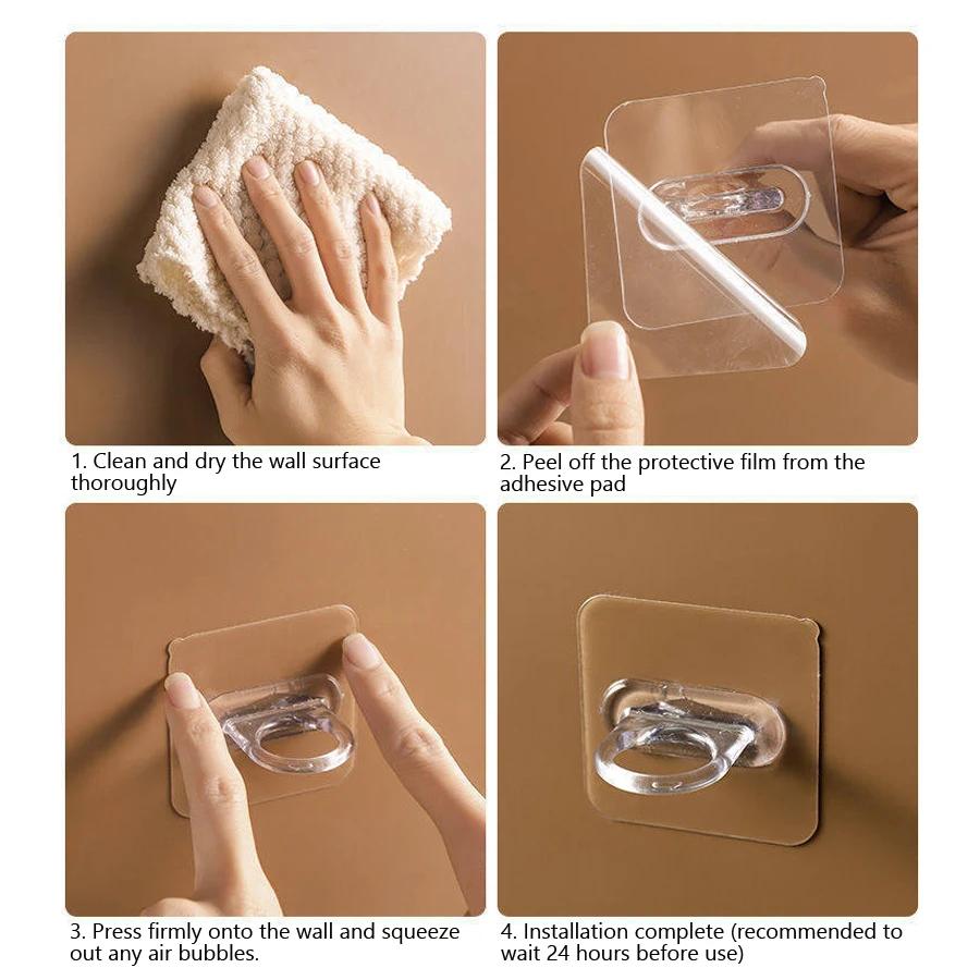 4Pcs Self Adhesive Ring Hooks, Wall Mount Bottle Holders, Punch-Free Hanging Hooks for Pump Spray Bottles, Keys and Curtain Rods