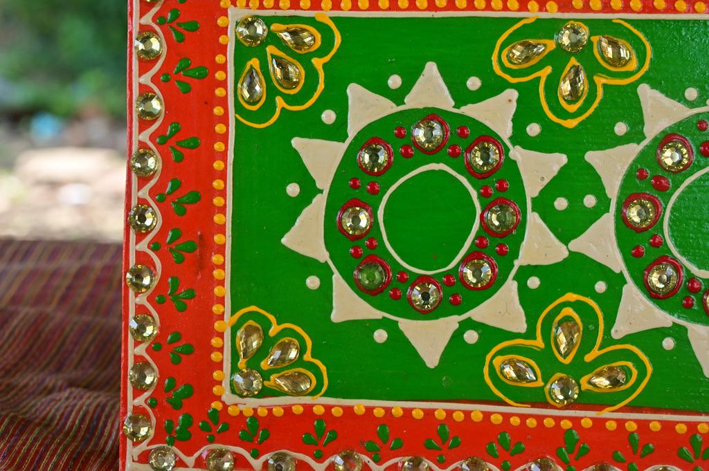 Indian Folk Art Mirror Work Wood Wall Panel