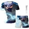 Verão anime naruto camiseta masculina casual conjunto marca meninos camiseta de manga curta + shorts oversized impressão 3d crianças conjunto de duas peças