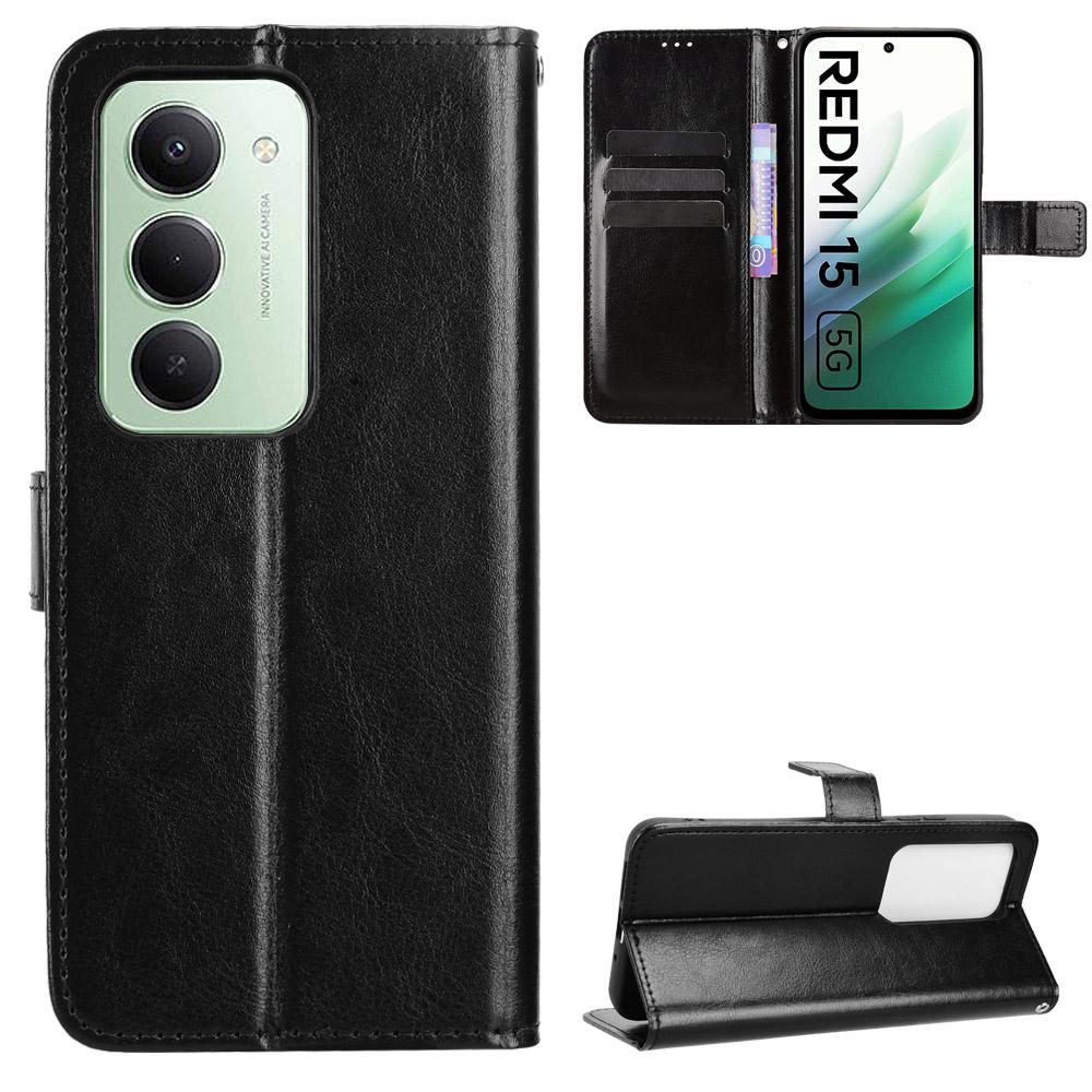 Pour Xiaomi Redmi 15 5G (Global) (169 mm) Étui en Cuir PU avec Lanière Texture Cheval Fou Housse Portefeuille pour Téléphone