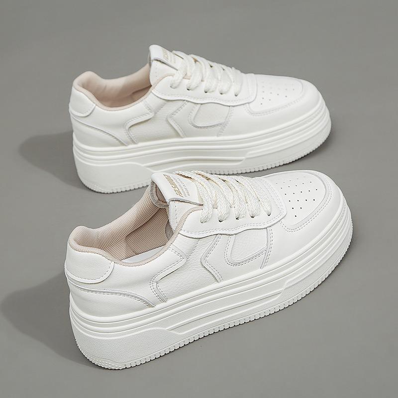 Leder kleine weiße Schuhe Damen Frühling neu vielseitig Muffin dicke Sohle erhöhend Damenschuhe lässige Sport-Board-Schuhe