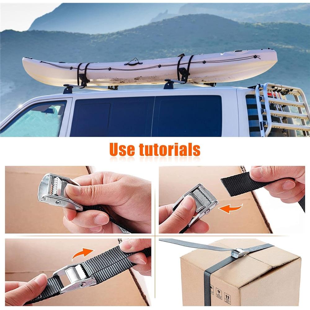 Tie Down Straps With Ratchet, Set Of 4 - 5 Meter Tie Down Straps, Bicycle Strap, Black Fastening Strap For Car, Bicycle, Canvas Vehicle