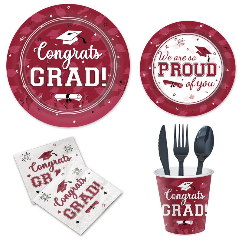 Red Graduation Season Theme Decorating College Graduation Party Disposable Tableware Party Supplies