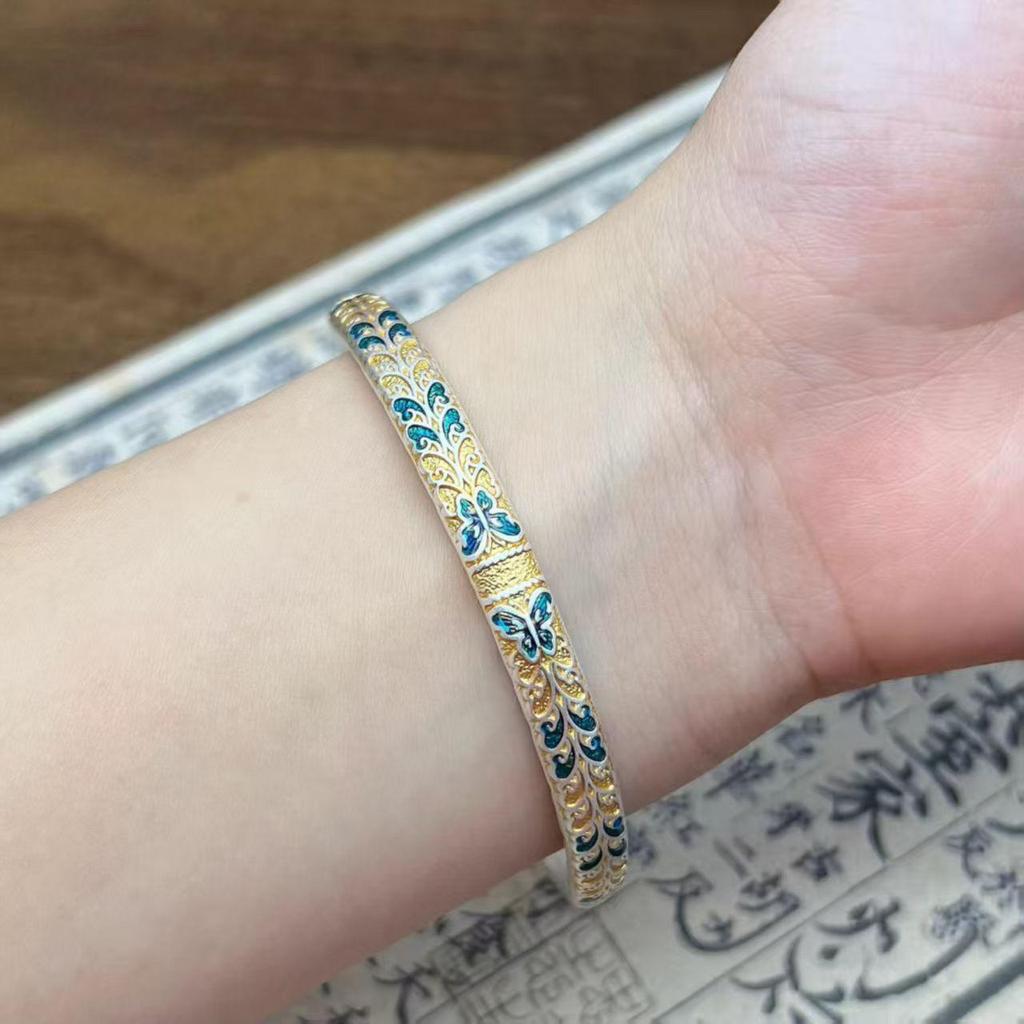 Gold Enamel Butterfly Bracelet for Zodiac Year, Women's Gift