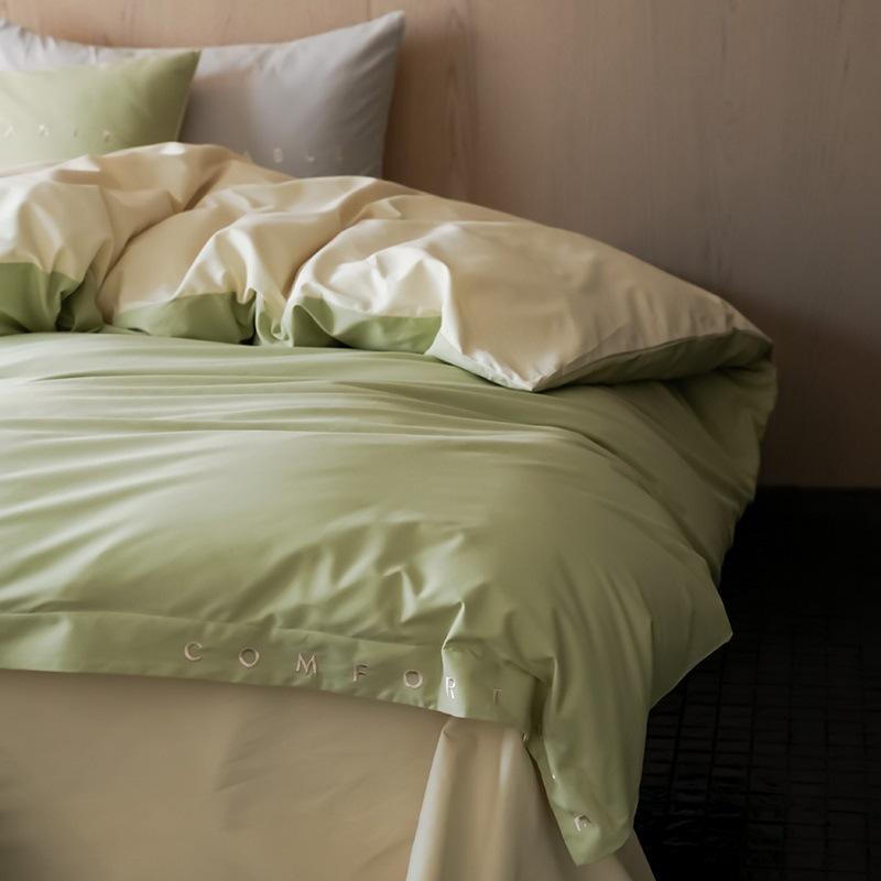 100S Cotton Abraded Four-Piece Set, High-Count Warm And Thickened Pure Cotton Quilt Cover, Bed Sheet, Mattress, Simple Embroidery