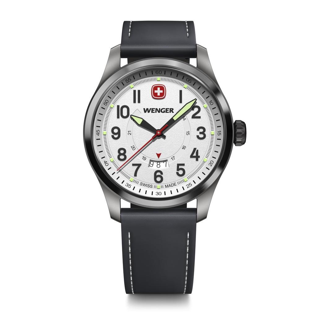 WENGER TERRAGRAPH Black PVD Stainless Steel Case White Black Silicone Quartz 100m Water Gift Idea Men's Watch, (316L), Dial, Strap, Movement,