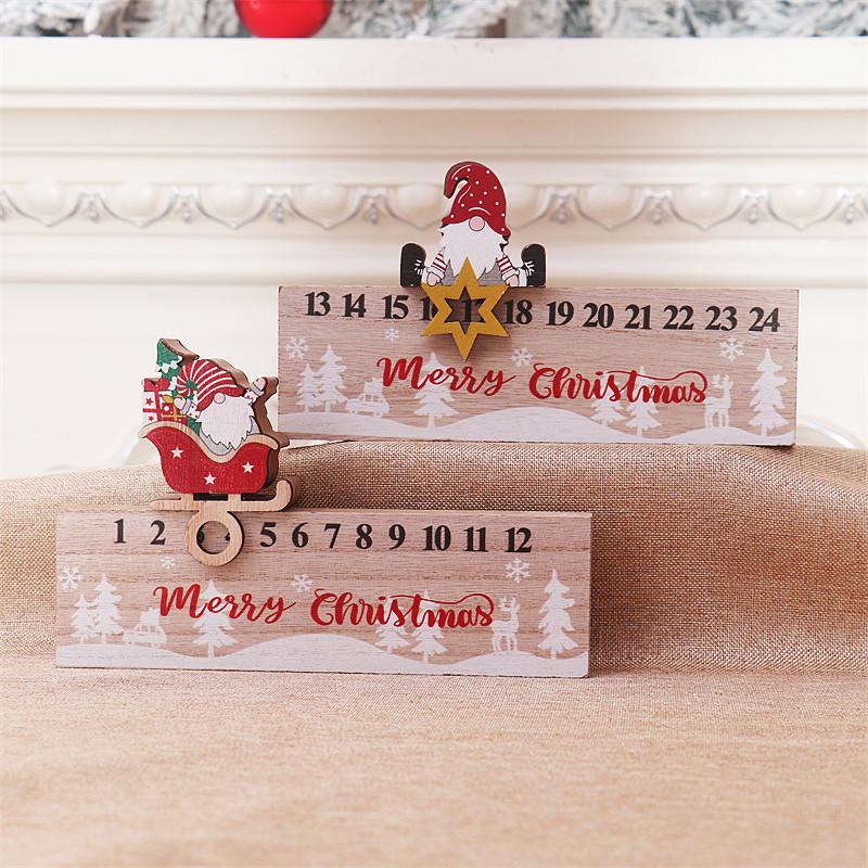 Christmas Advent Countdown 24Days Calendar Wooden Gnomes Santa with Reindeer Decorations Desk Calendar for Home Festival Holiday