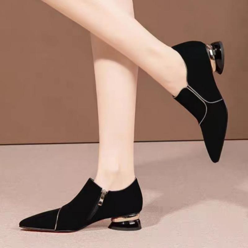 Pantofi Sexy Damă cu Toc Mediu, cu Vârf Ascuțit, din Piele Suede, Pantofi Eleganți cu Toc Gros de Firmă, Tendință 2025, Pantofi de Toamnă, Pantofi de Petrecere, Pantofi de Rochie, Chaussures Femme