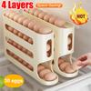 3-1pcs Household Automatic Rolling Eggs Storage Box 4 Layers Large Capacity Refrigerator Egg Preservation Rack 30 Eggs Dispenser