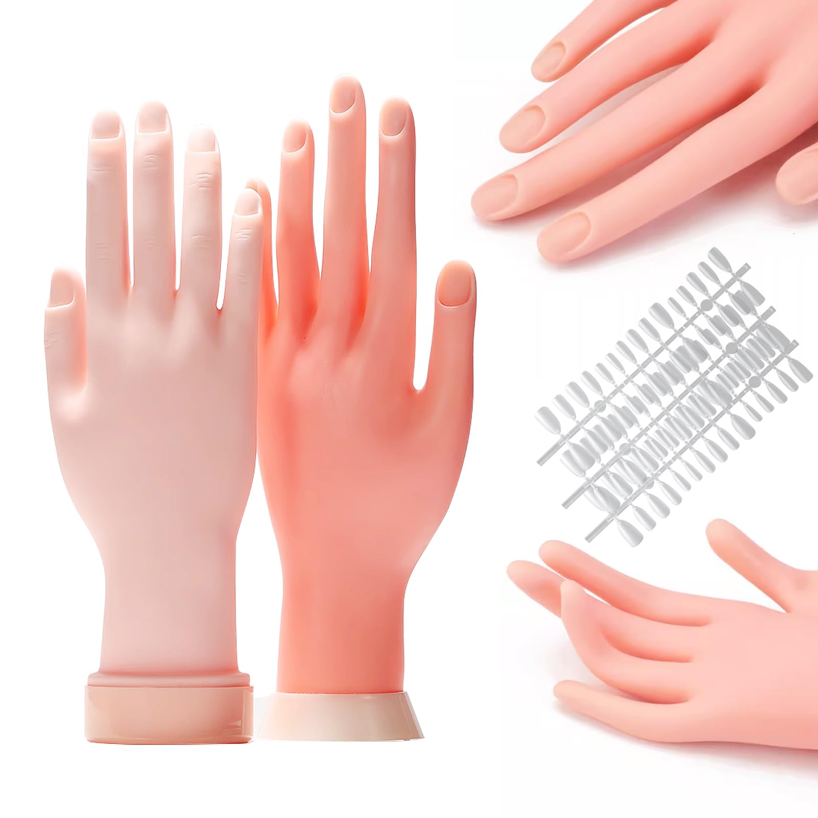ziyue Hand Mannequin for Manicure Practice, Acrylic Nail Practice Hand, Bendable, Removable, Fake Finger Model, Nail Art, Ideal for Beginners, Two Han