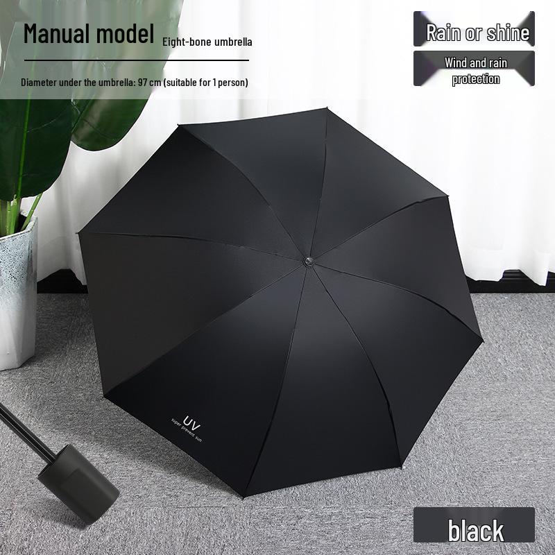 UV Protection Automatic Three-Fold Black Umbrella with Custom Logo for Men and Women