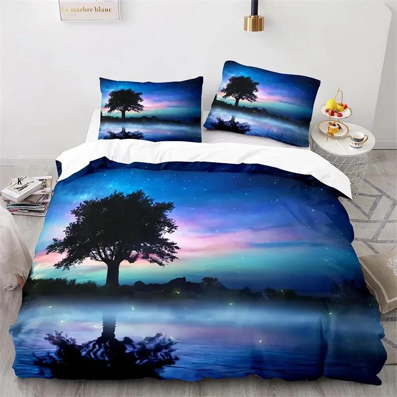 Starry Sky Galaxy Duvet Cover Natural Scenery Bedding Set Microfiber Aurora Comforter Cover King Size For Kids Adult Room Decor