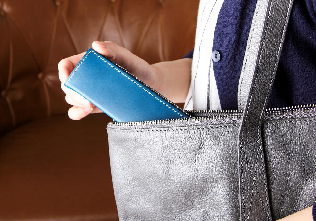 Pen Pencil Working BT Zipper Pen Triangular Blue [SLIP-ON] Case, Leather, Case, Student, Adult, Men, Women, Slip-on Case, M, Stand,