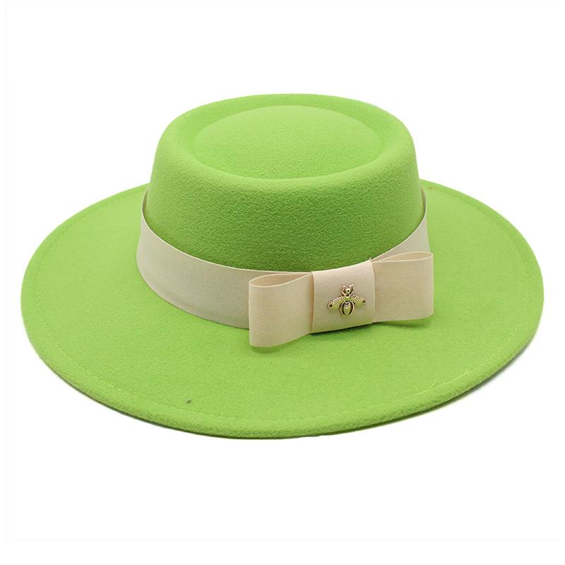British Elegant Ring-Shaped Concave Flat-Topped Woolen 8.5Cm Top Hat Men'S And Women'S Flat-Topped Woolen Top Hat