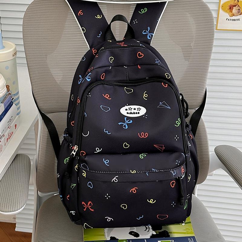 Colorful Doodle Print School Backpack with Multiple Front Pockets Adjustable Straps Casual Daypack for Teens