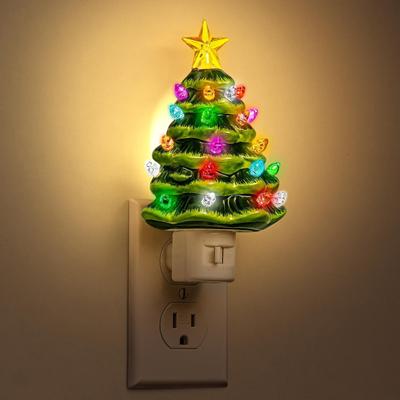 Plug-in Christmas Tree Night Light 360 Degrees Rotatable Star Topper Xmas Tree Wall Outlet LED Lamp Living Room Bedroom Decoration