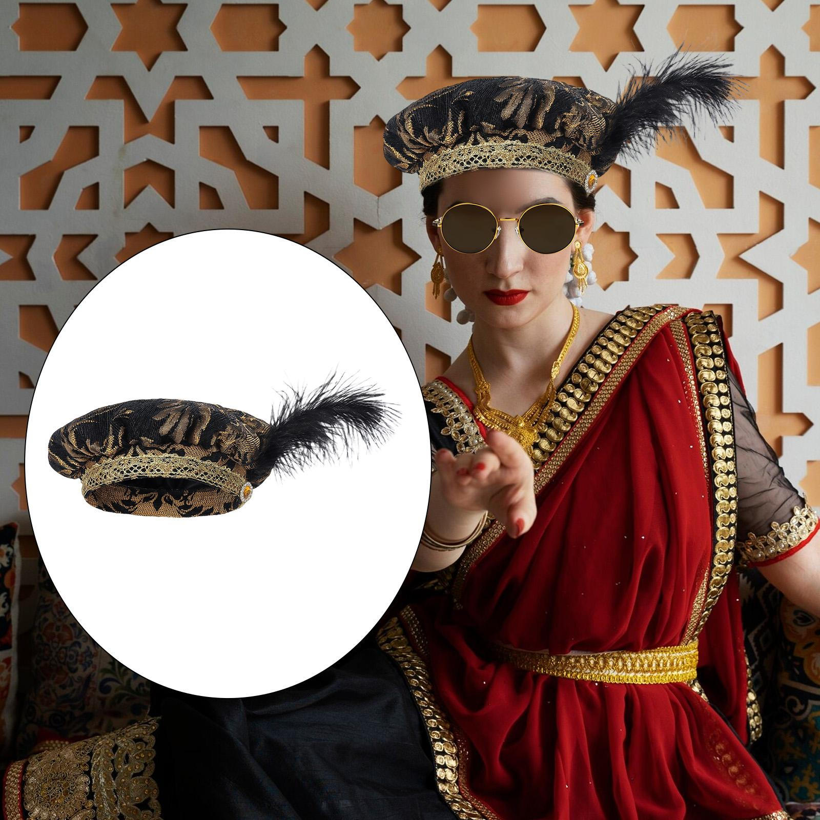 Средневековая шляпа-кепка с пером для сцены и театра чёрный