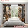 Forest Three Deer Pattern Printed Curtains Window Decoration Home Room Curtain Set Of 2 Made Polyester Washable