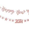 Banner Flag 2024 Glitter Happy Year Letters Create Atmosphere Shiny Elegant Hanging Decorations or Party