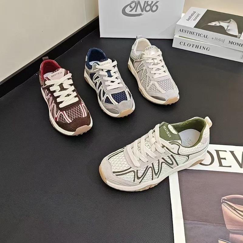 Retro silver platform sneakers women's autumn new breathable mesh casual dad shoes trend