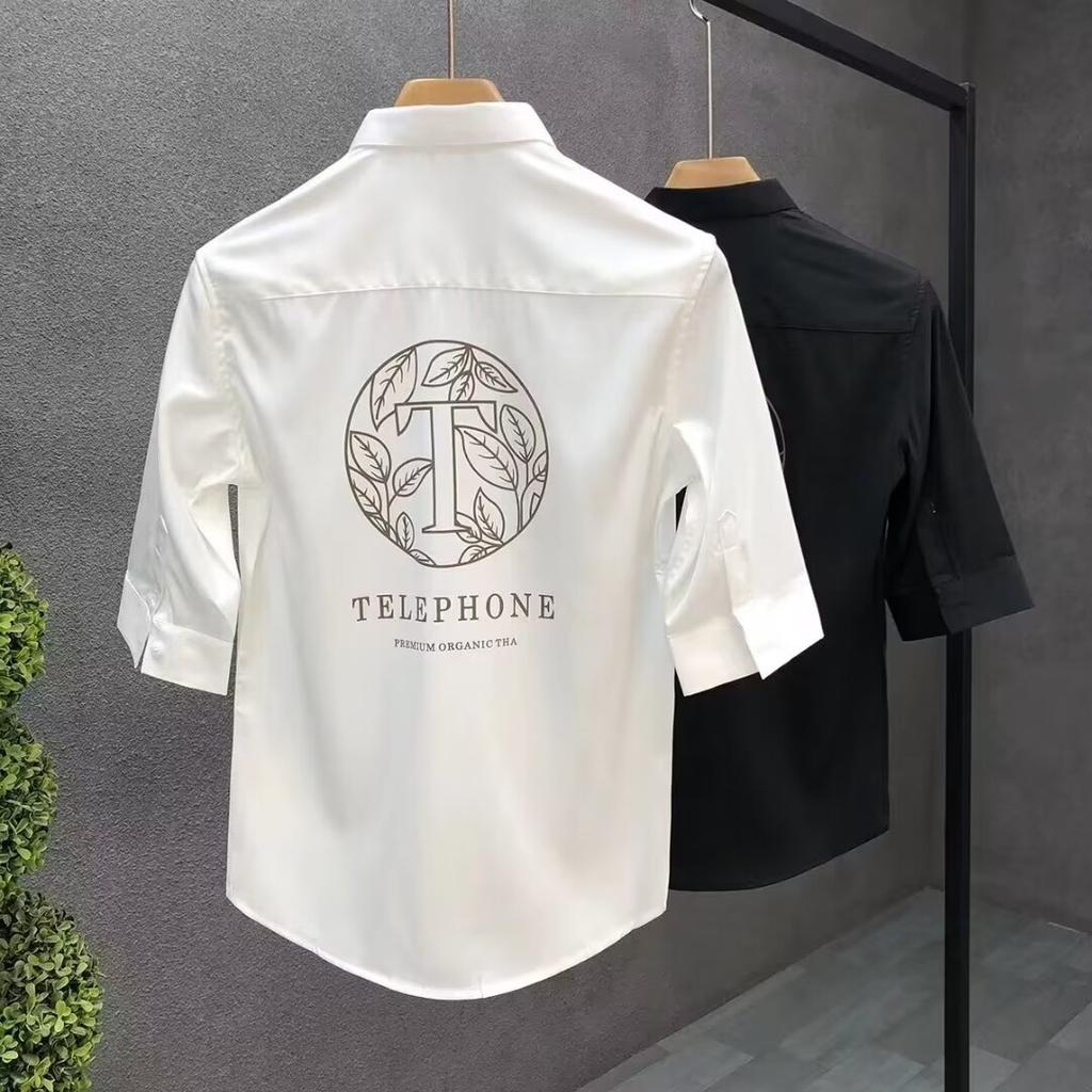 Pánský pruhovaný top na jaro a léto, chladivý, prodyšný, business, na dojíždění, košile s krátkým rukávem a límečkem