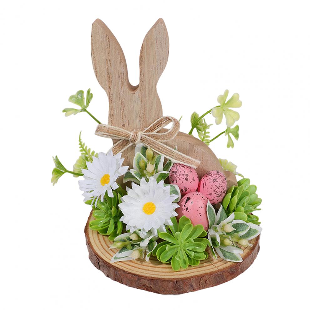 

Wooden Easter Bunny Decoration Farmhouse Rustic Artificial Flower Colorful Egg Rabbit Table Sign Desktop Ornament Home Ornament